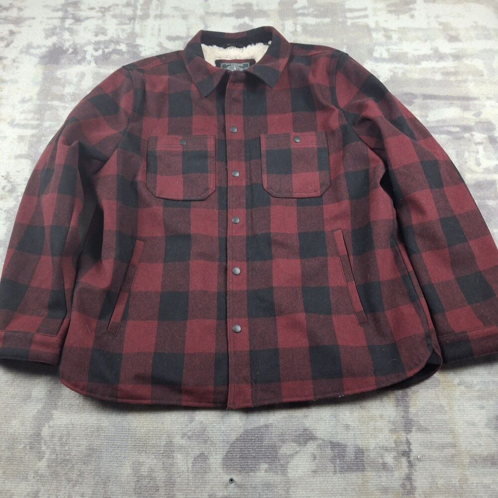 GH Bass Co Mens XL Plaid Sherpa Lined Jacket Shacket Buffalo Check Red Black...